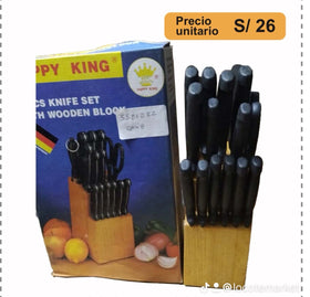 Set de cuchillos de acero inoxidable con base de madera 15 unids