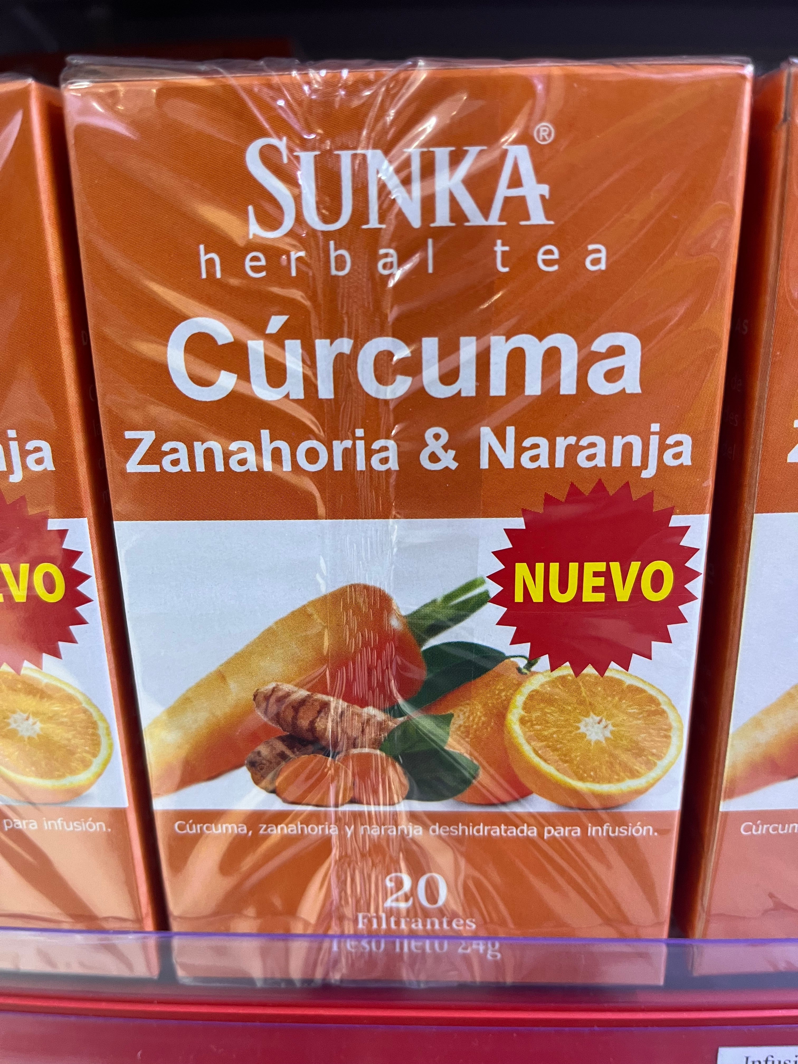 Té orgánico premium Cúrcuma, Zanahoria y Naranja, 20 bolsitas filtrantes 2.2grs