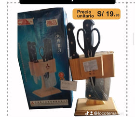 Set de cuchillos de acero inoxidable con base de madera 5 unids