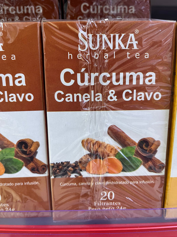 Té orgánico premium Cúrcuma canela y clavo, 20 bolsitas filtrantes 2.2grs