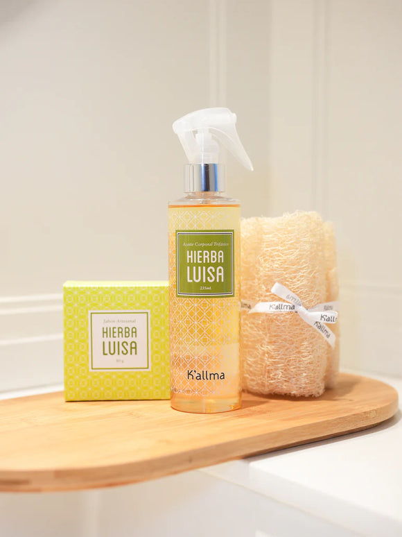 Pack aceite corporal + Jabón artesanal de hierba luisa + lufa