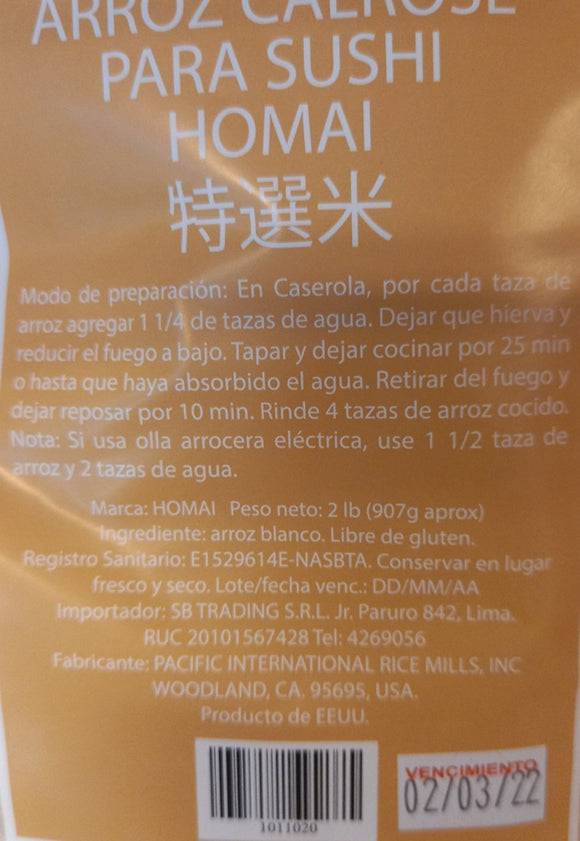 Homai arroz clarose para sushi 2LB