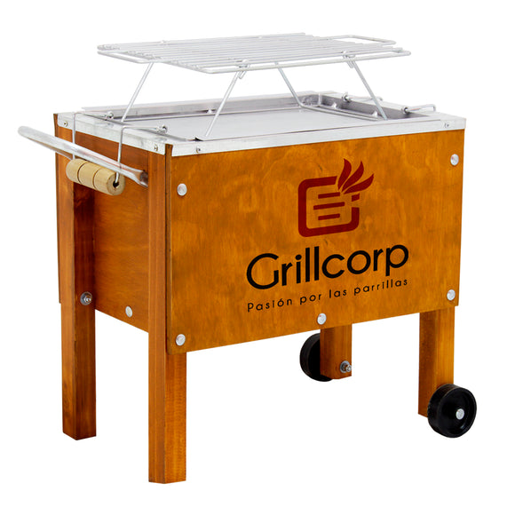 Caja China Chica Premium Caoba + Parrilla de Varillas Niqueladas 50x30x45 cm, Grillcorp