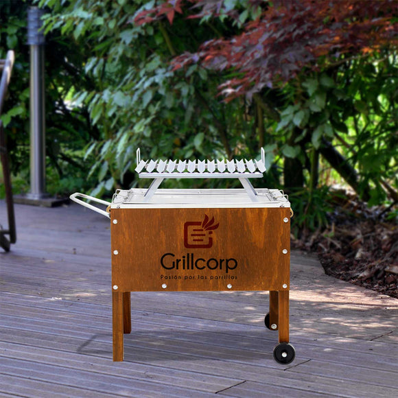 Junior Premium Mahogany China Box + Nickel-Plated Fixed V Grill 60x40x50 cm, Grillcorp