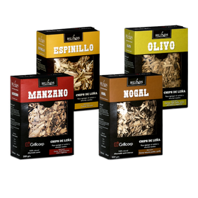 Firewood chips x 500gr pack (4 packs: apple, walnut, espinillo, olive)